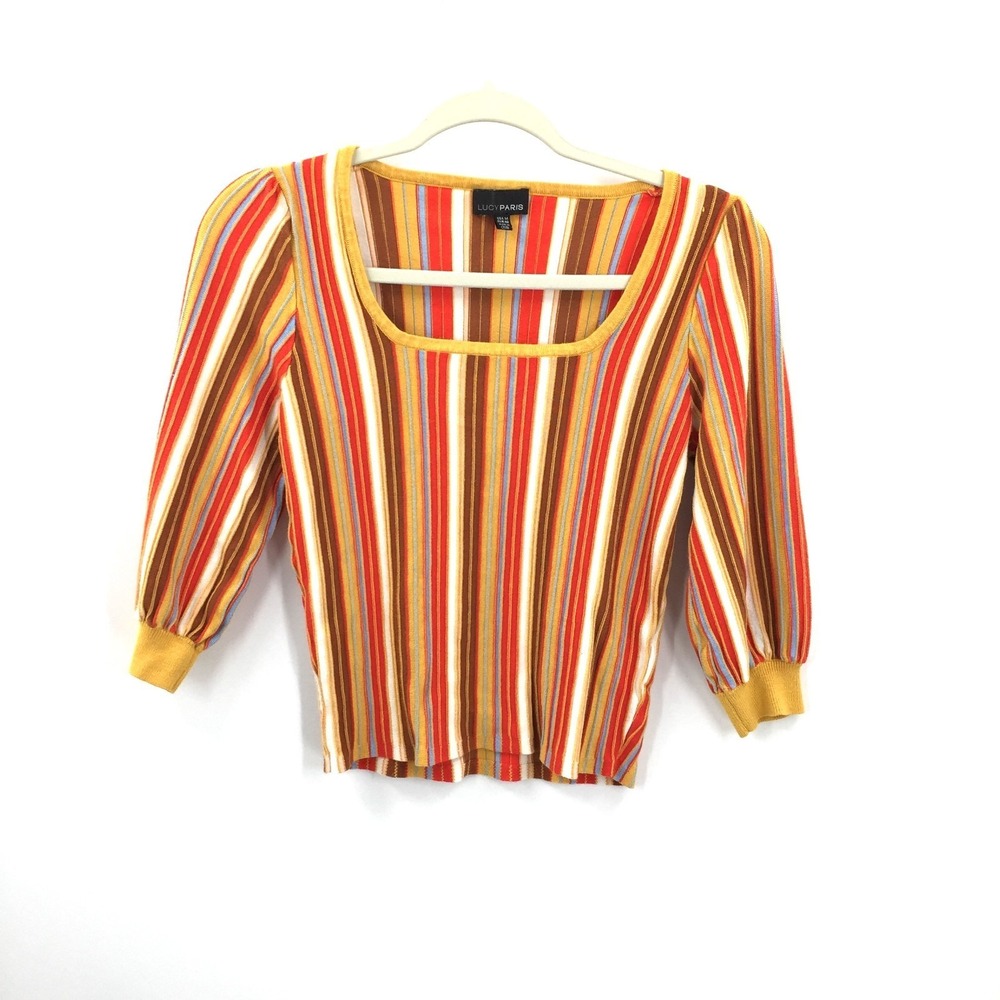 Lucy Paris bright Colorful Striped retro hippy maximalist fun puff Long Sleeve M